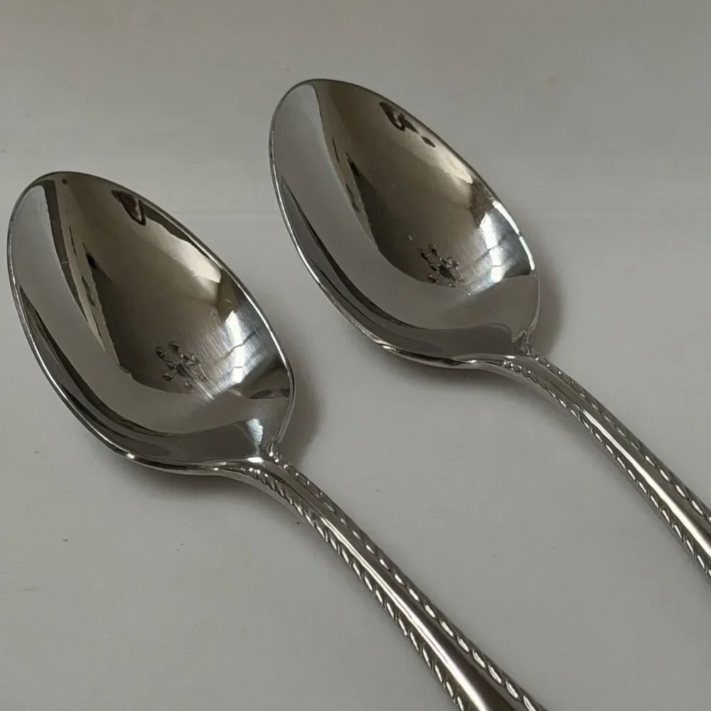 2pc Oneida Belmont-Lyons Teaspoons 6” Stainless Glossy Rope Edge China